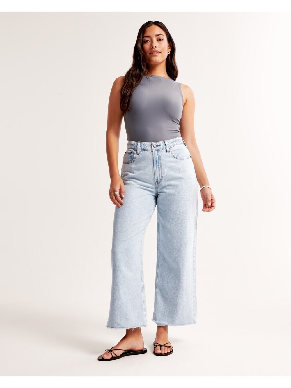 Abercrombie Lightweight Drapey Rigid Curve Love High Rise Cropped Wide Leg Jean